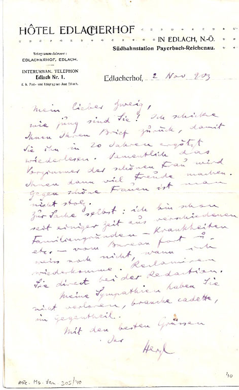 Herzl's letter to Zweig, 2.11.1903, NLI